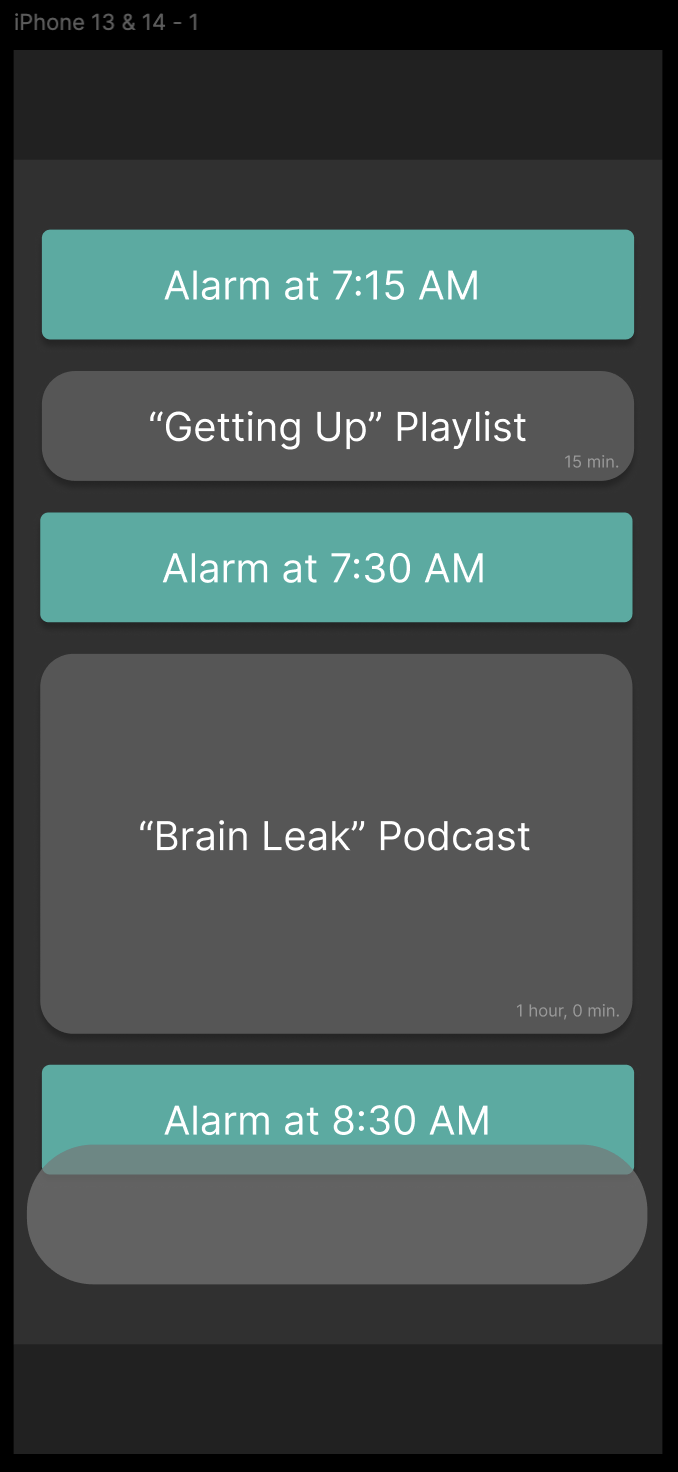 Alpha Home Screen for My Spoken Schedules, featuring an example schedule